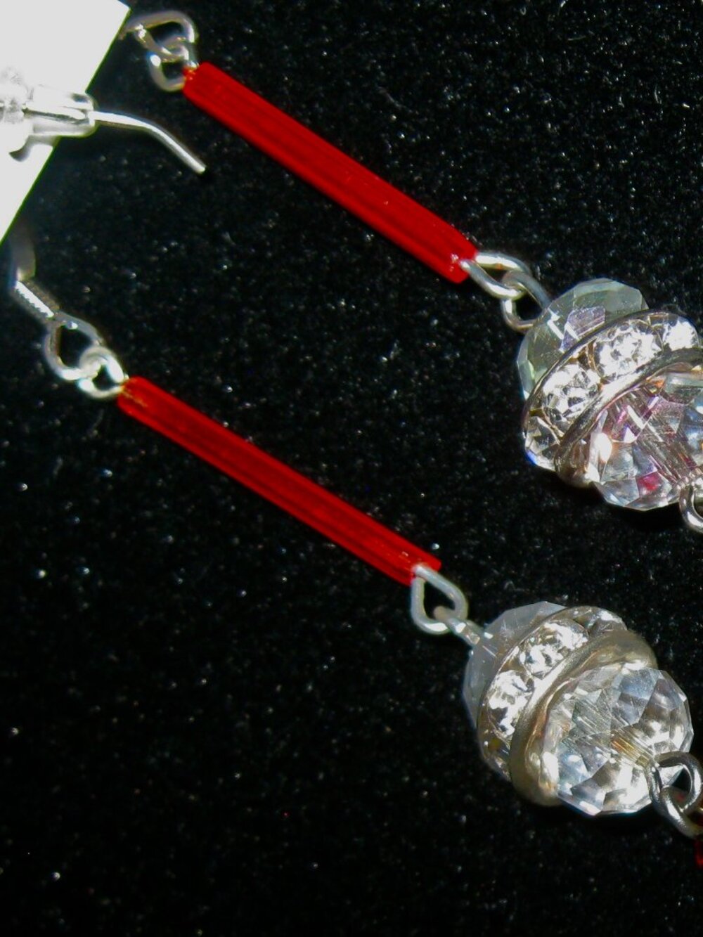 GLAMOUROUS ONE OF A KIND PIERCED EARRINGS IN REDS AND STERLING SILVER EARWIRES